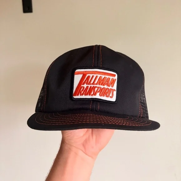 Vintage TALLMAN TRANSPORTS Trucker hat Mesh Orange Black Victory Caps - Picture 1 of 8